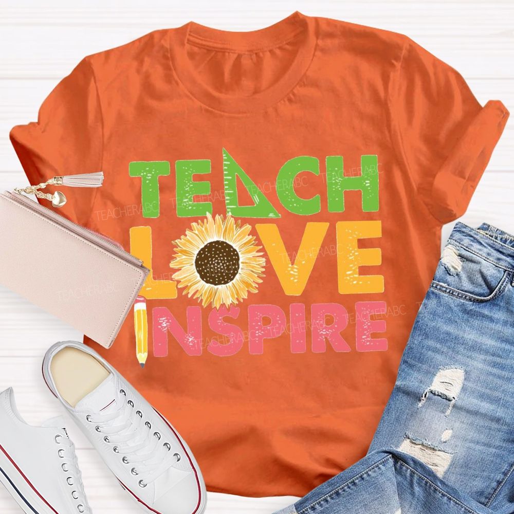 Teach Love Inspire Sunflower And Pencil T-shirt