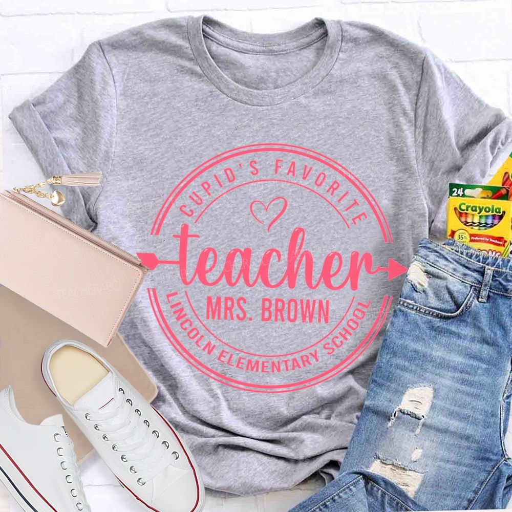 Personalized School And Name Cupid'S Favorite Teacher T-shirt