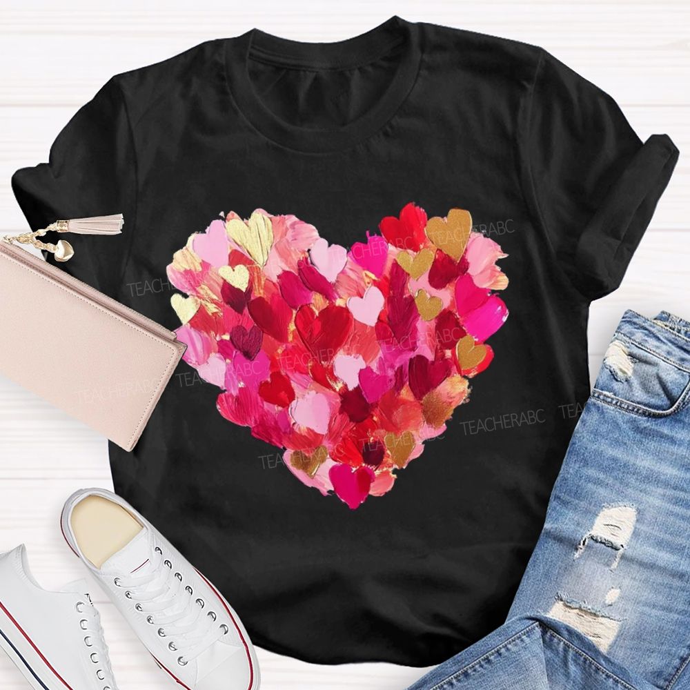 Colorful Petal Heart Print Valentine'S Day T-shirt
