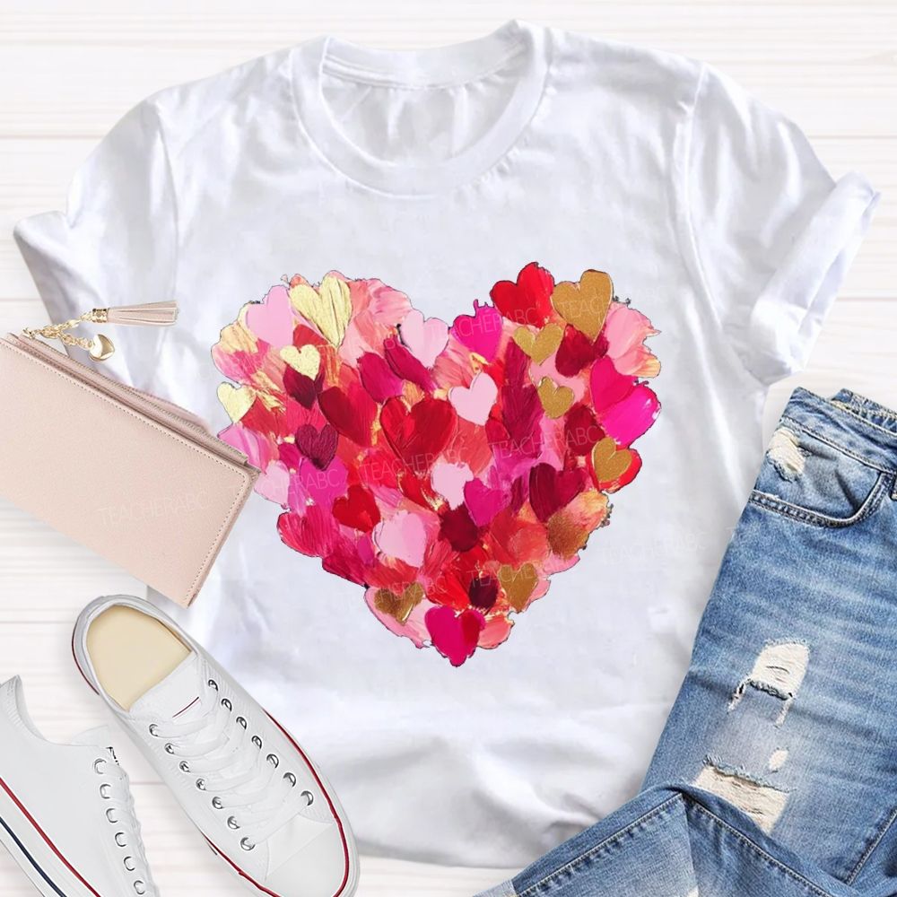 Colorful Petal Heart Print Valentine'S Day T-shirt