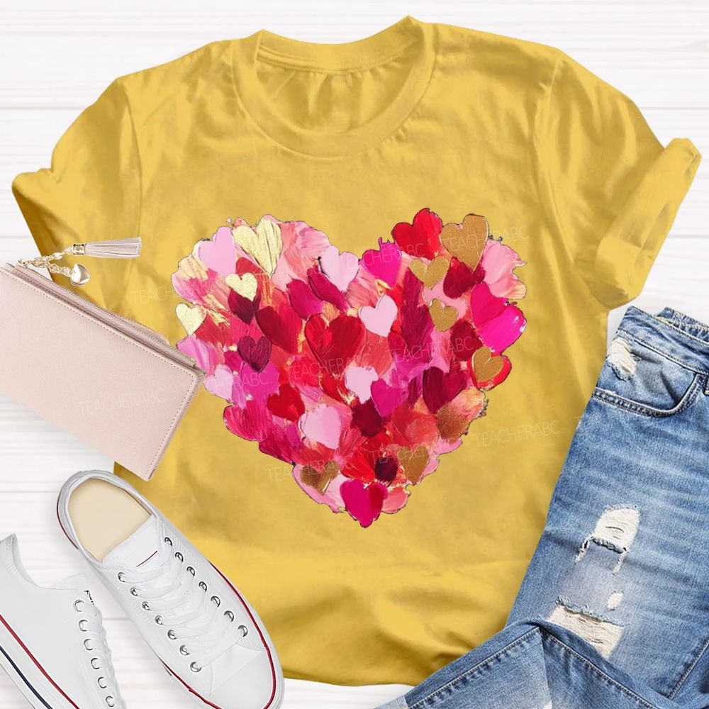 Colorful Petal Heart Print Valentine'S Day T-shirt
