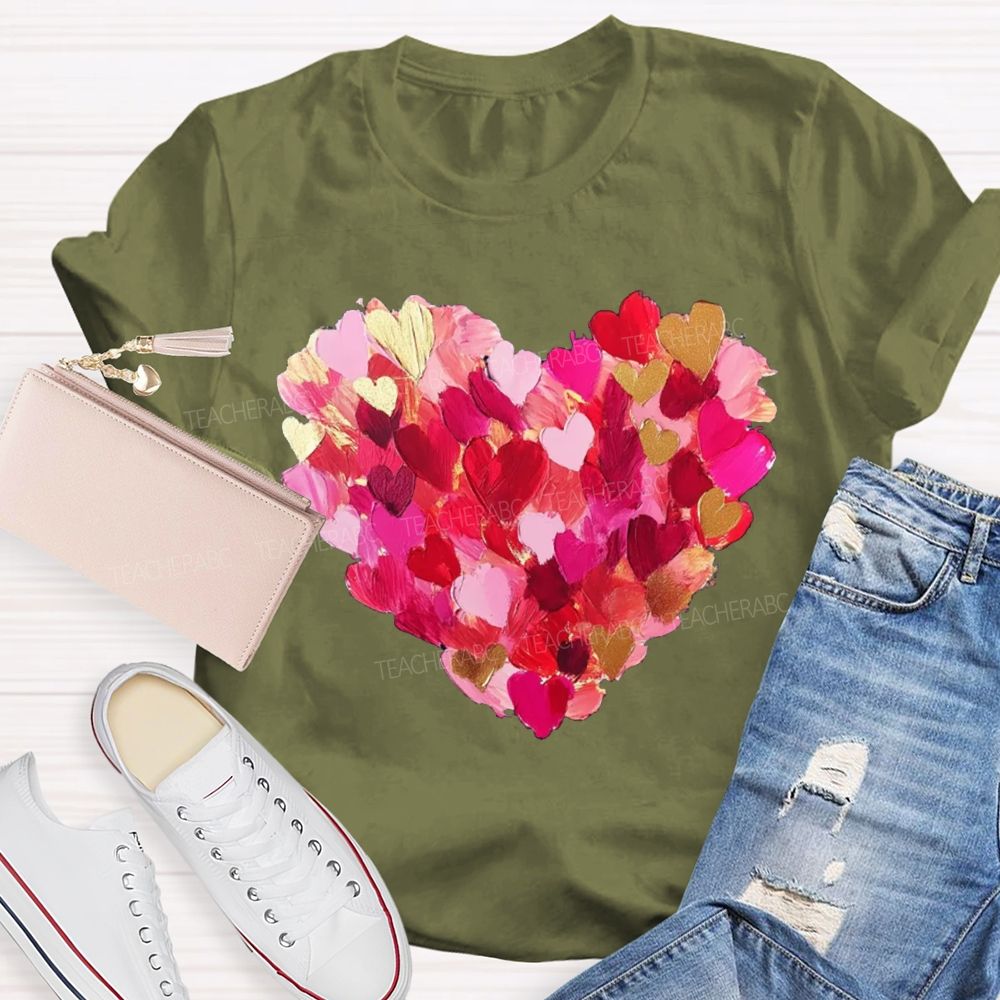 Colorful Petal Heart Print Valentine'S Day T-shirt