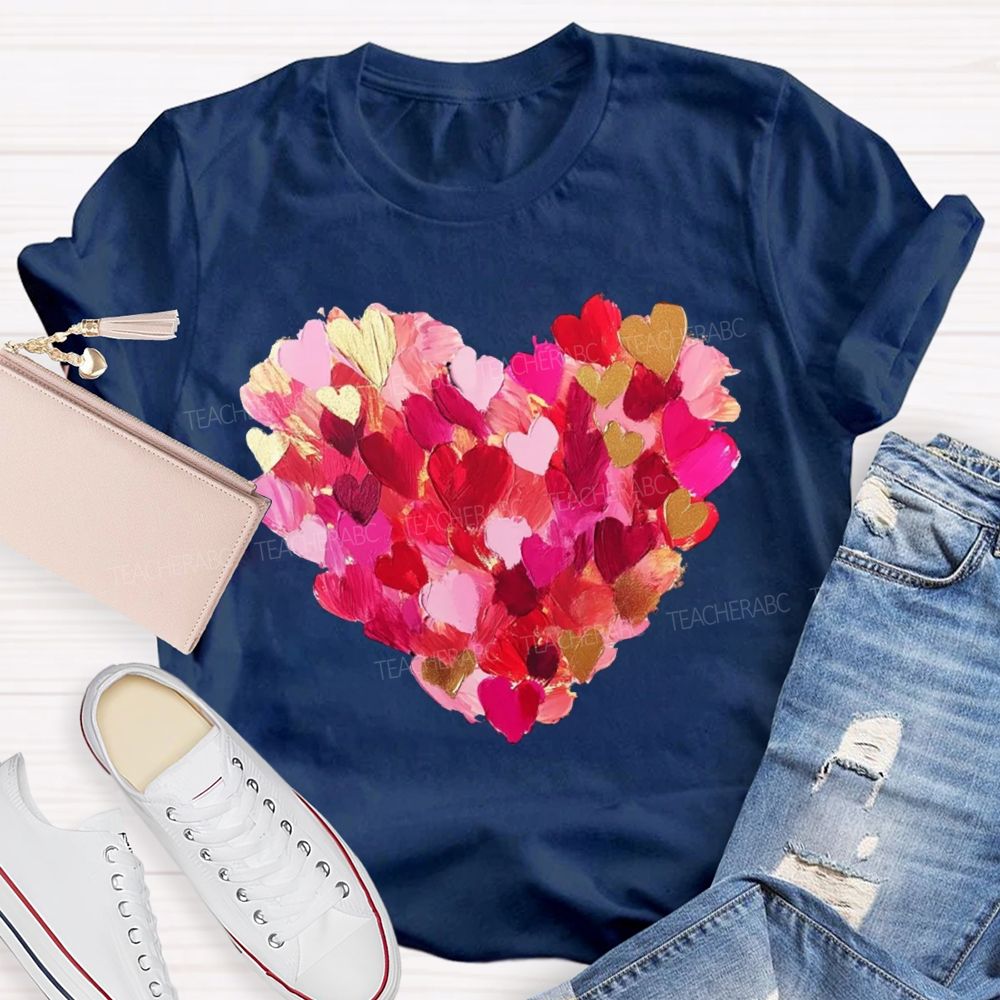 Colorful Petal Heart Print Valentine'S Day T-shirt