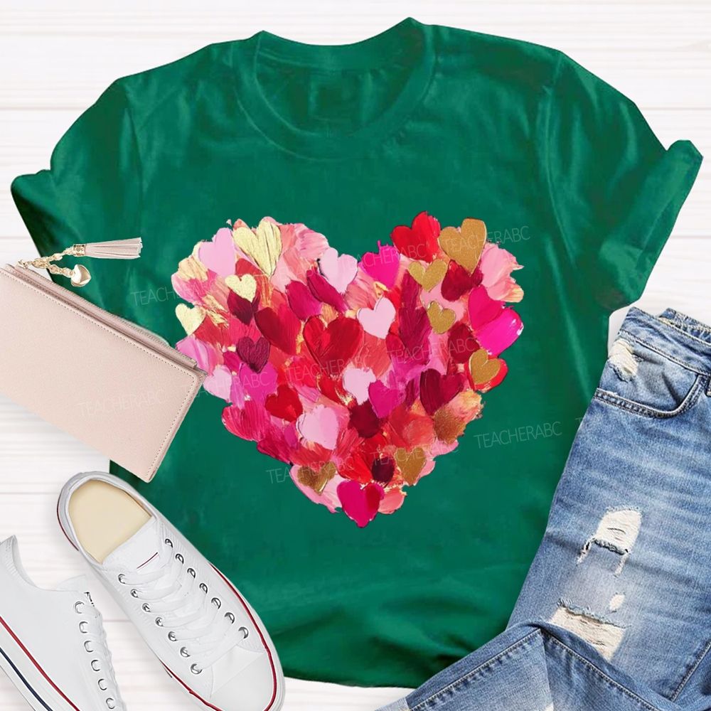Colorful Petal Heart Print Valentine'S Day T-shirt