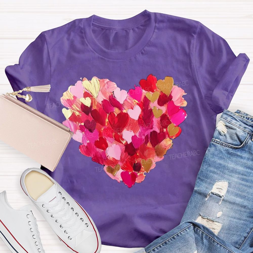 Colorful Petal Heart Print Valentine'S Day T-shirt