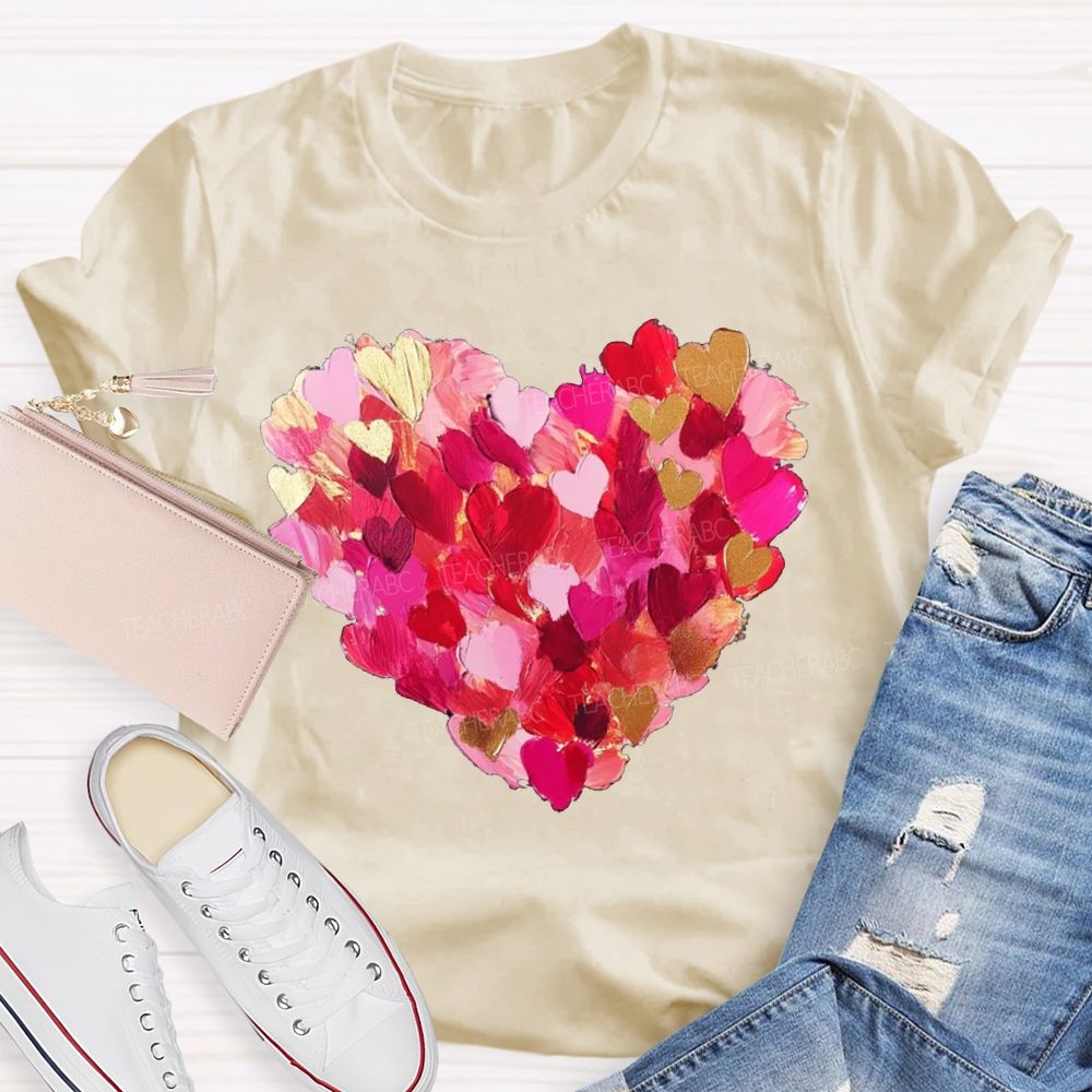 Colorful Petal Heart Print Valentine'S Day T-shirt