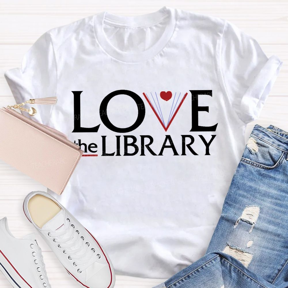 Love The Library With Peach Heart T-shirt