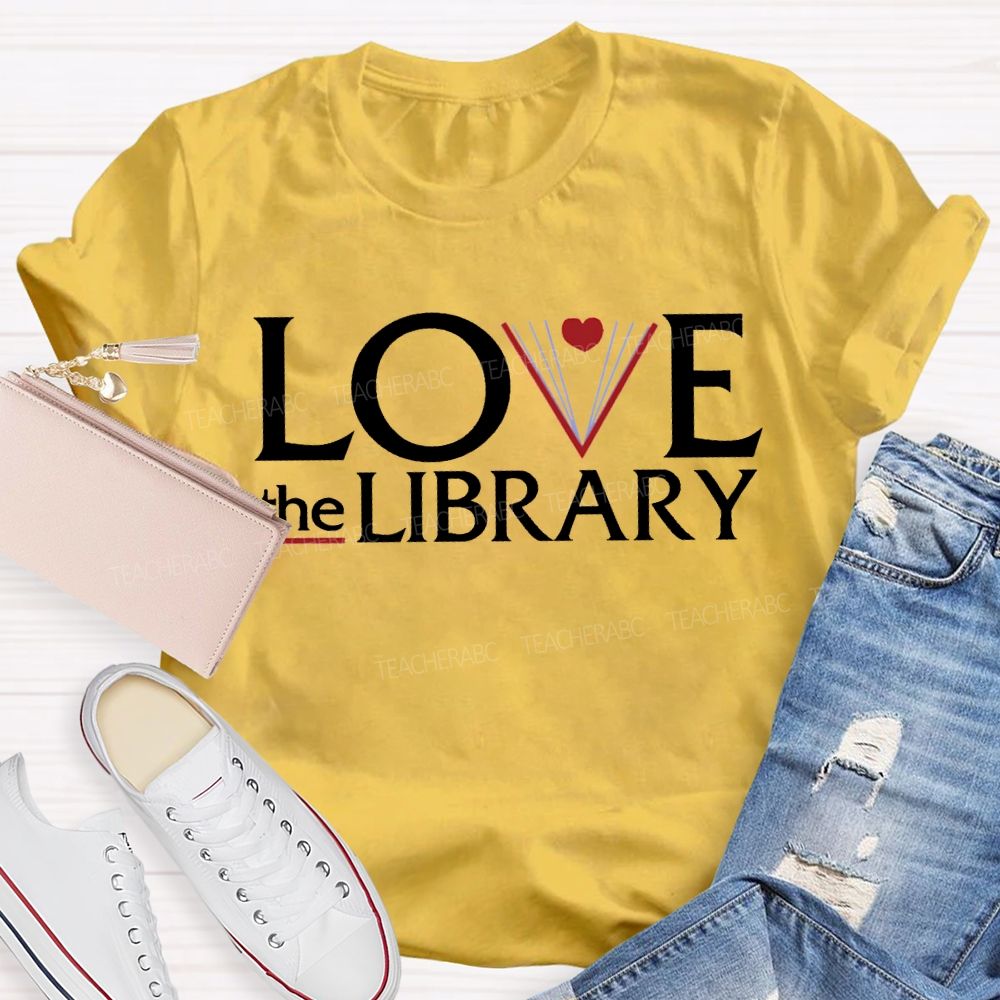 Love The Library With Peach Heart T-shirt