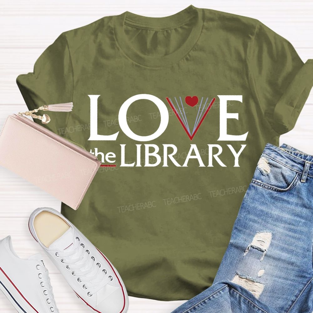 Love The Library With Peach Heart T-shirt