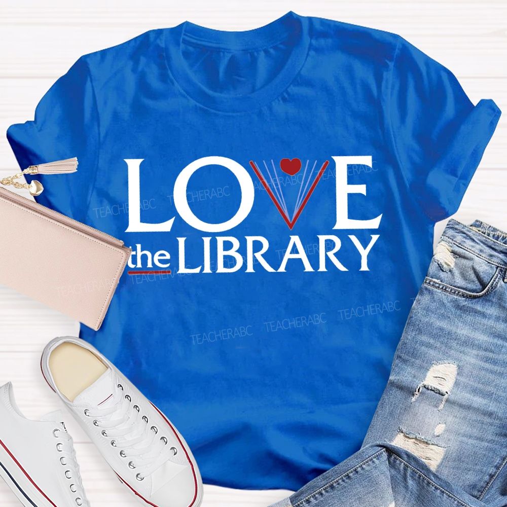 Love The Library With Peach Heart T-shirt