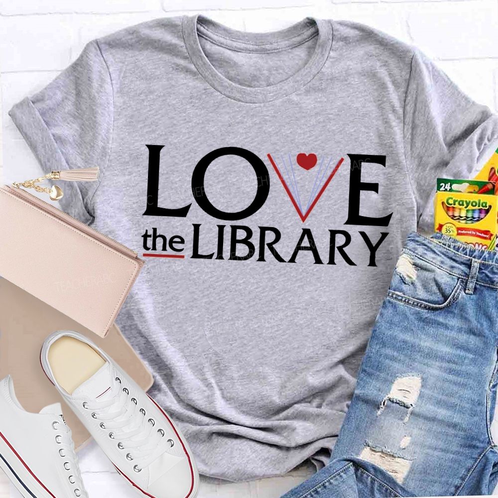 Love The Library With Peach Heart T-shirt
