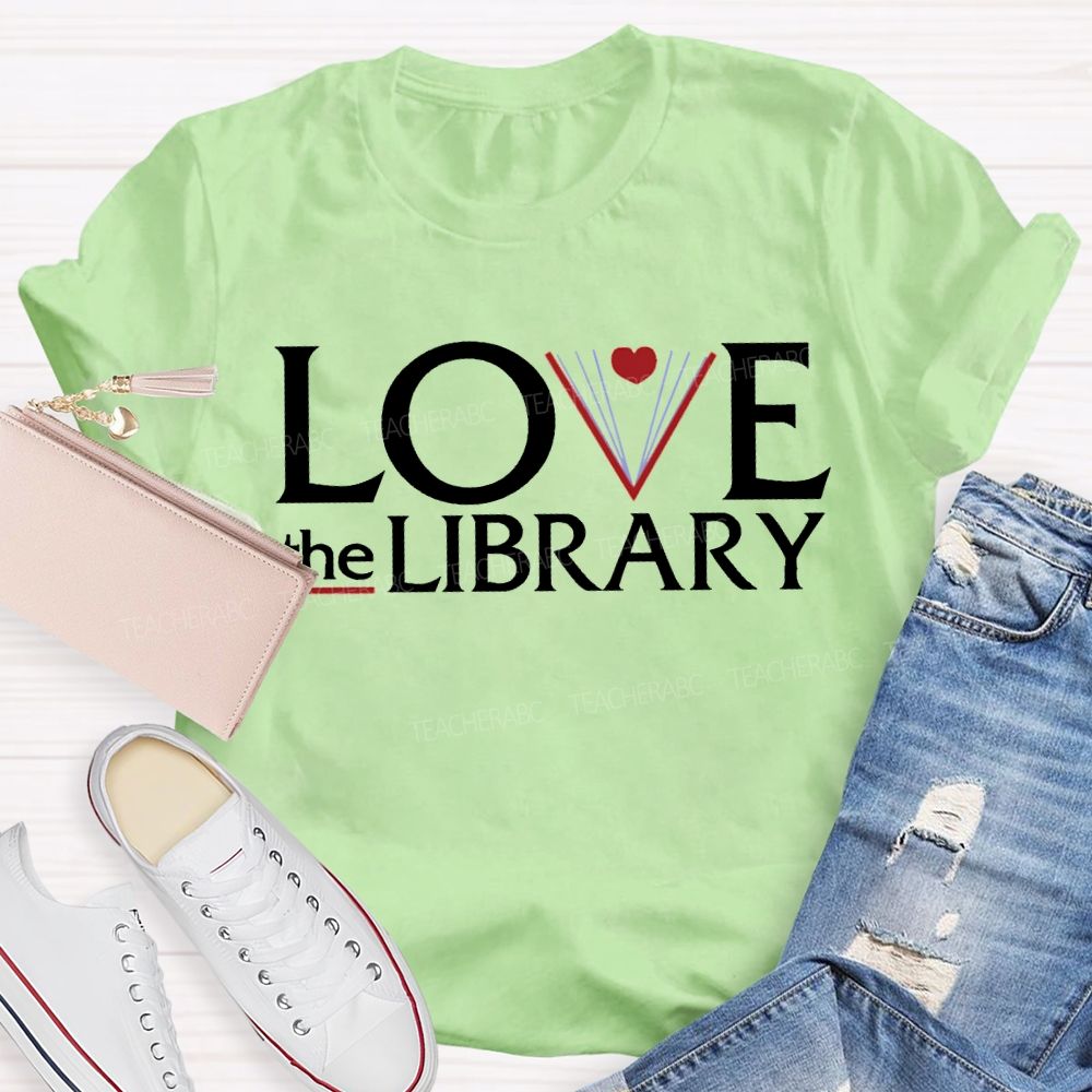 Love The Library With Peach Heart T-shirt