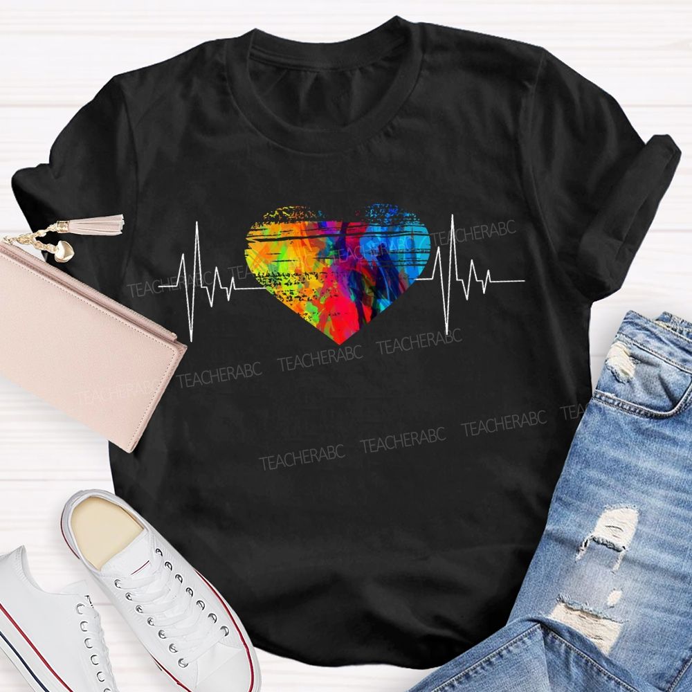 Colorful Tie-Dye Heart Print Special Education T-shirt
