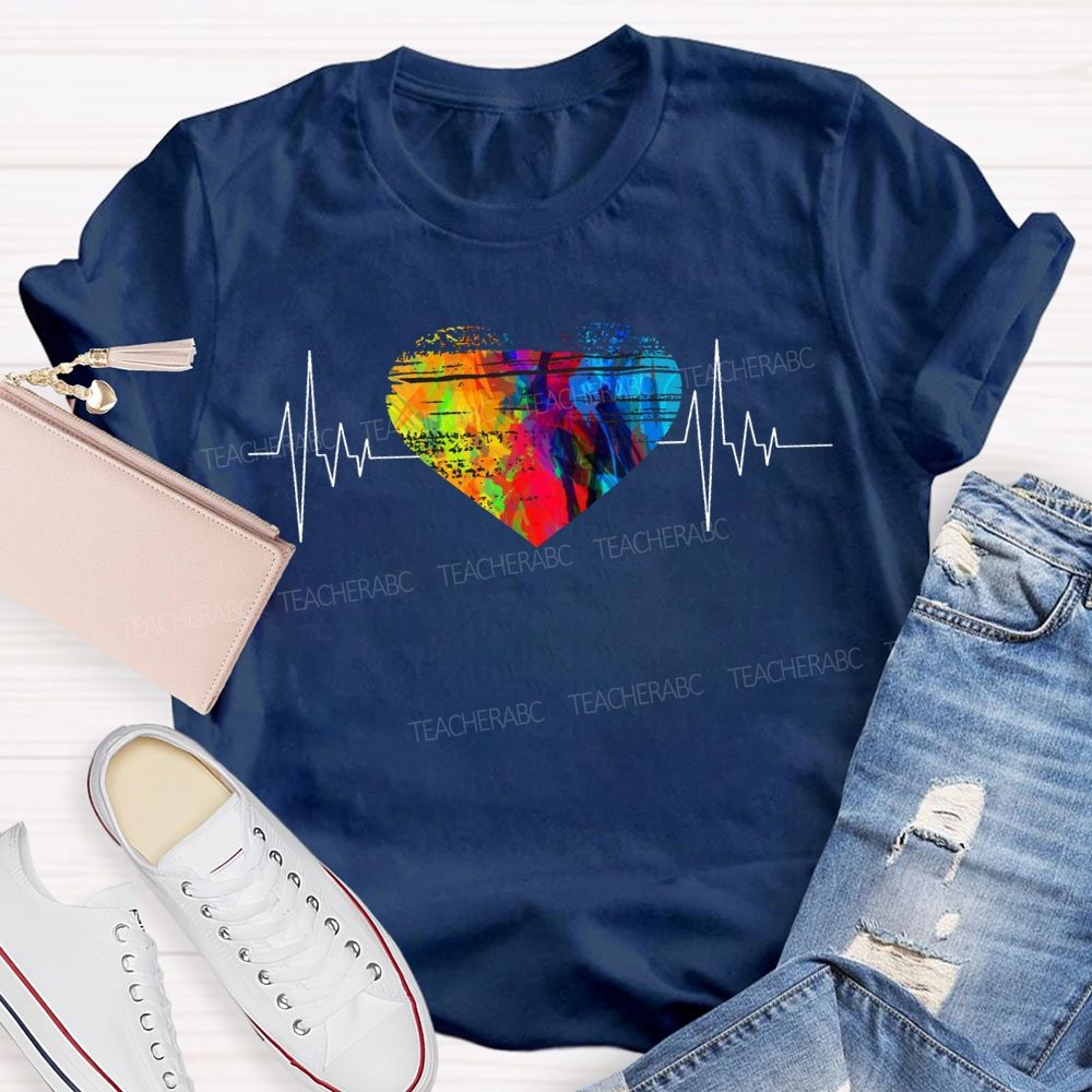 Colorful Tie-Dye Heart Print Special Education T-shirt