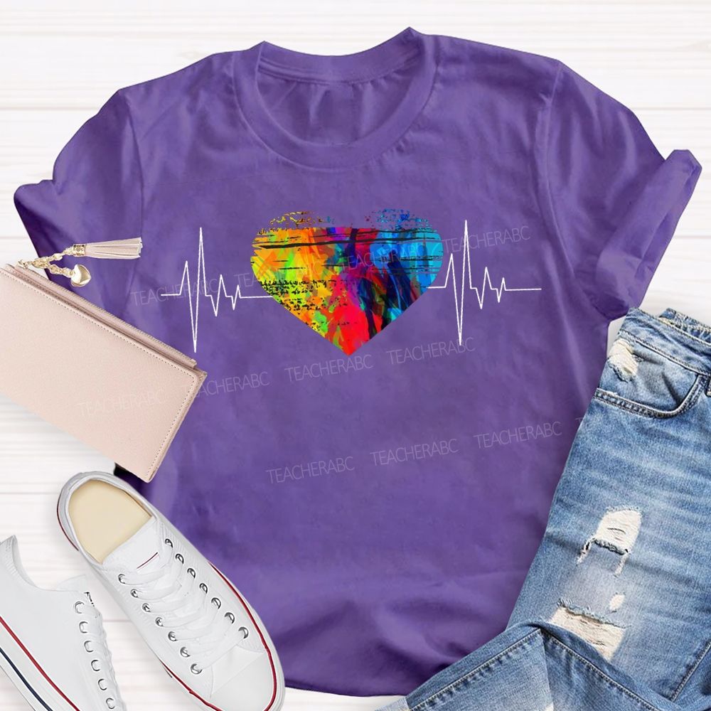 Colorful Tie-Dye Heart Print Special Education T-shirt