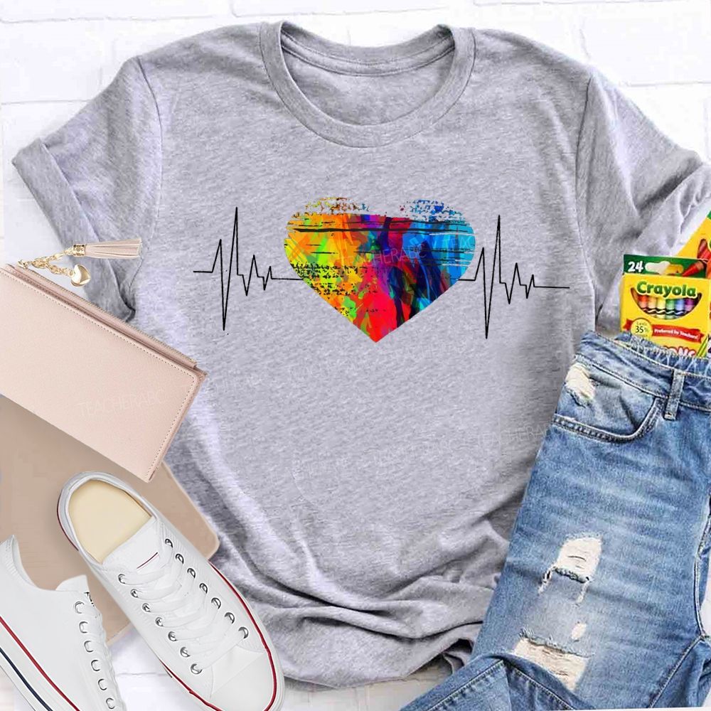 Colorful Tie-Dye Heart Print Special Education T-shirt