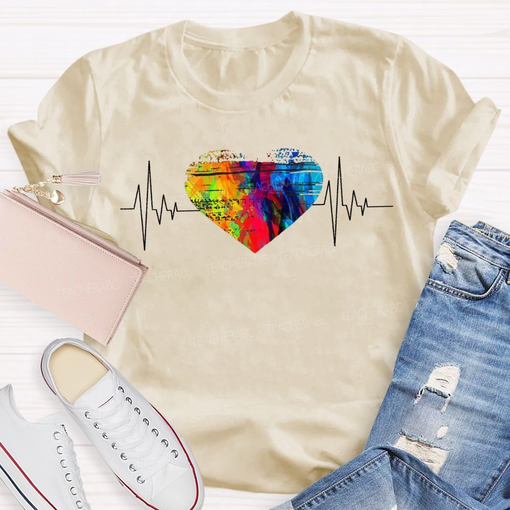 Colorful Tie-Dye Heart Print Special Education T-shirt