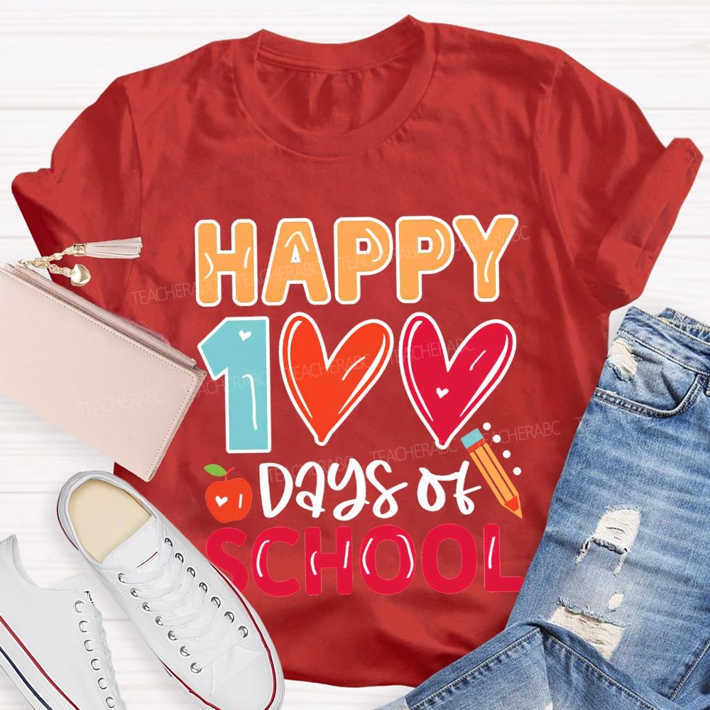 Happy 100 Days Of School Colorful Hearts T-shirt