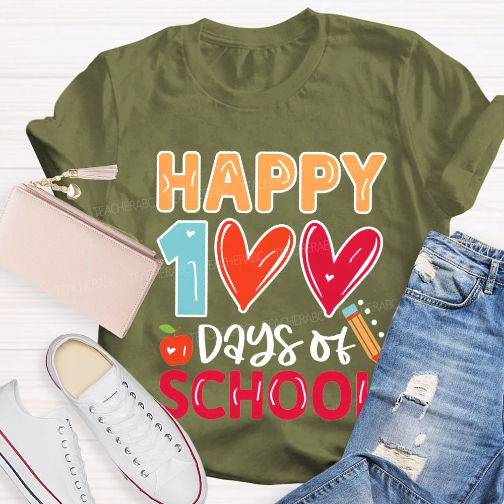 Happy 100 Days Of School Colorful Hearts T-shirt
