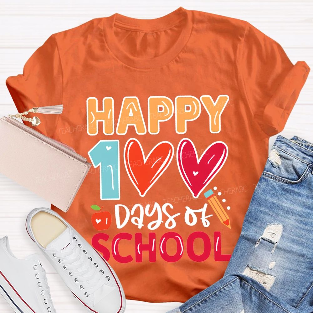 Happy 100 Days Of School Colorful Hearts T-shirt