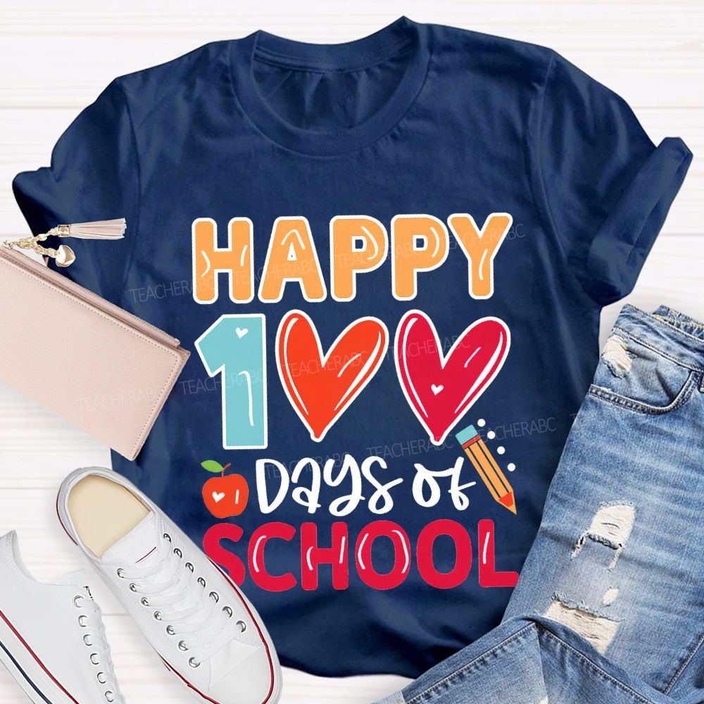 Happy 100 Days Of School Colorful Hearts T-shirt