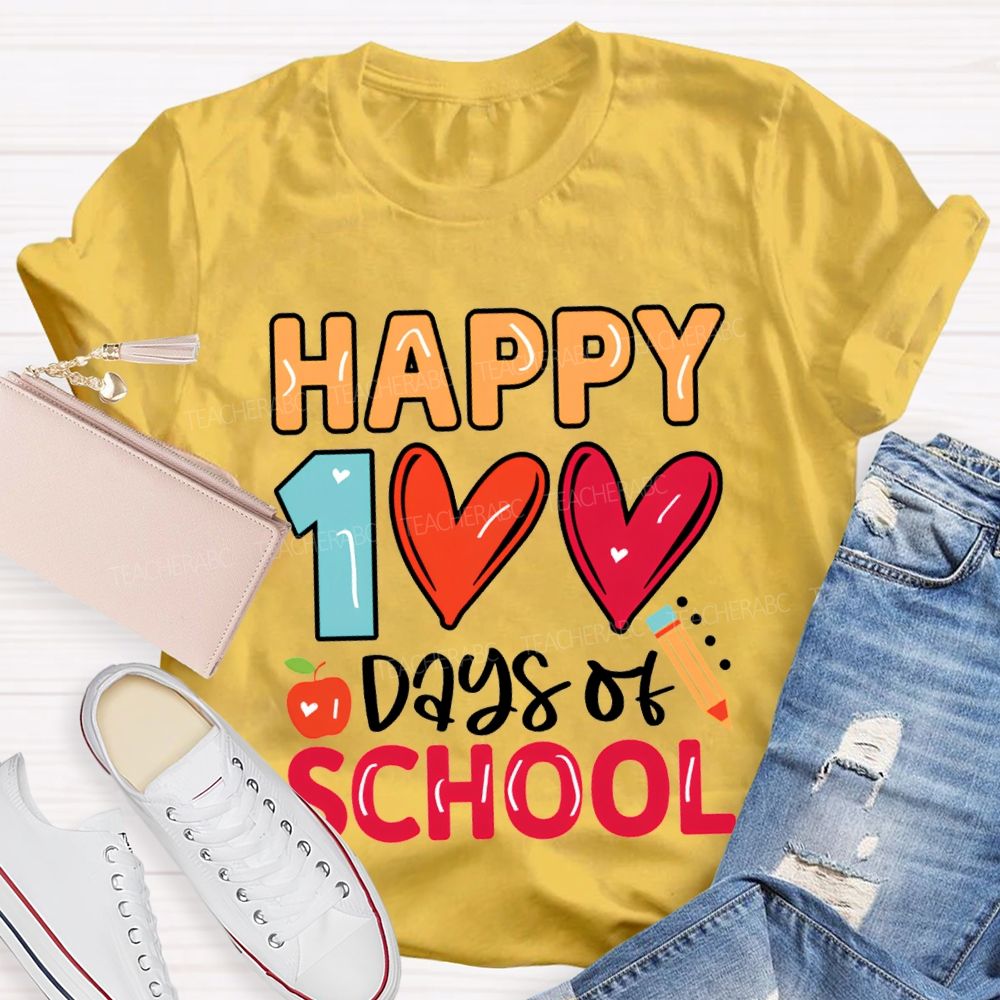 Happy 100 Days Of School Colorful Hearts T-shirt