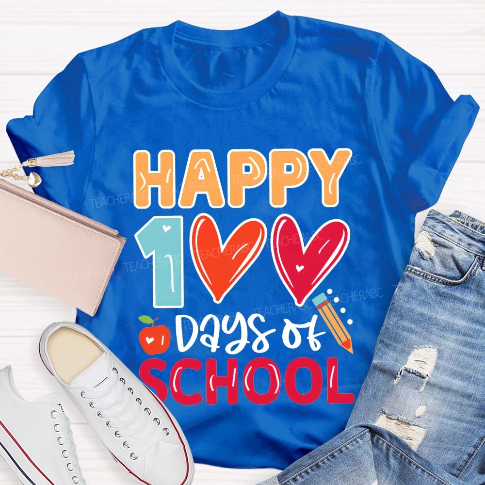 Happy 100 Days Of School Colorful Hearts T-shirt