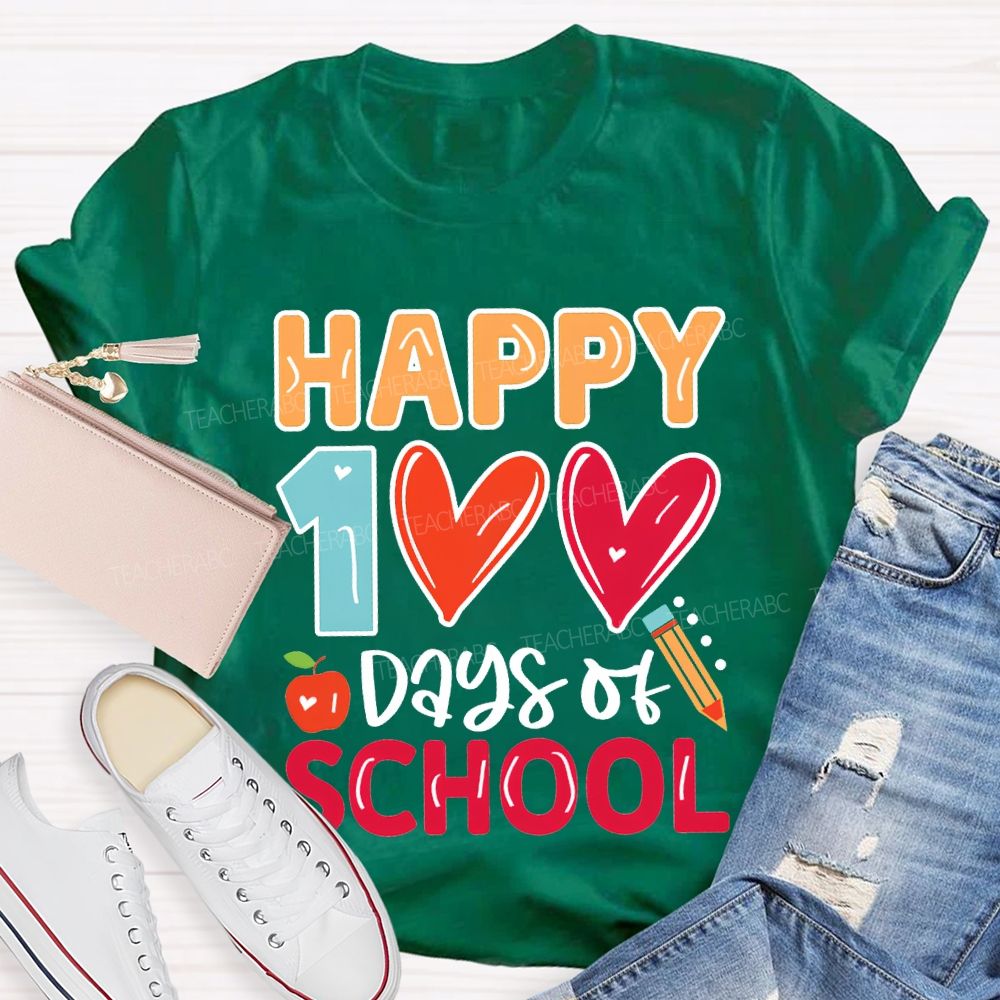 Happy 100 Days Of School Colorful Hearts T-shirt