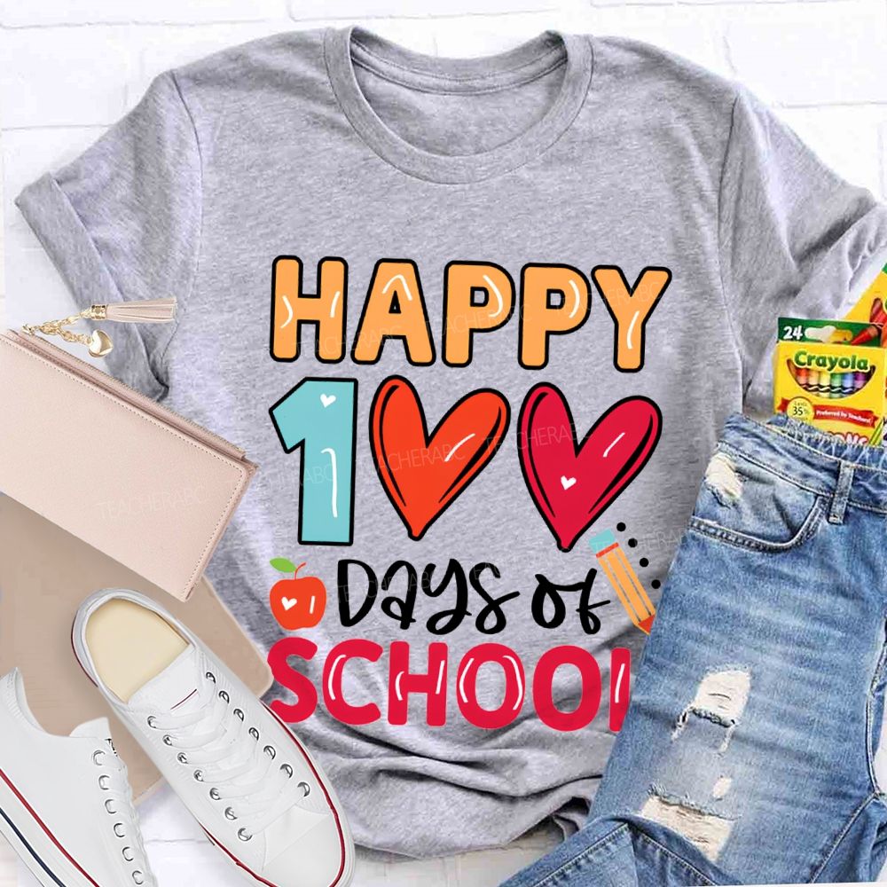 Happy 100 Days Of School Colorful Hearts T-shirt