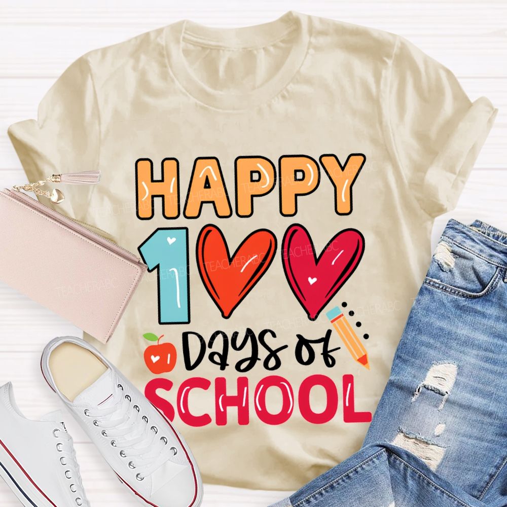 Happy 100 Days Of School Colorful Hearts T-shirt