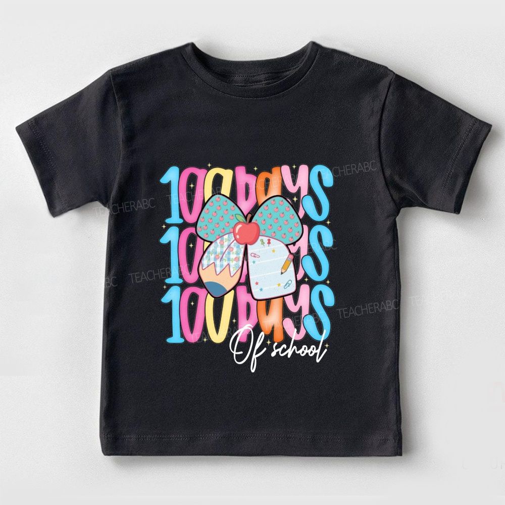 100 Days Of School Bows And Colorful Lettering Toddler T-shirts