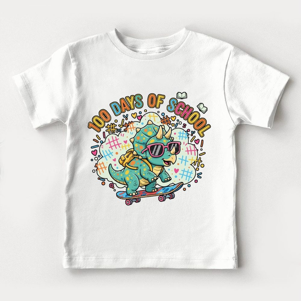 100 Days Of School Dinosaur And Colorful Font Prints Toddler T-shirts