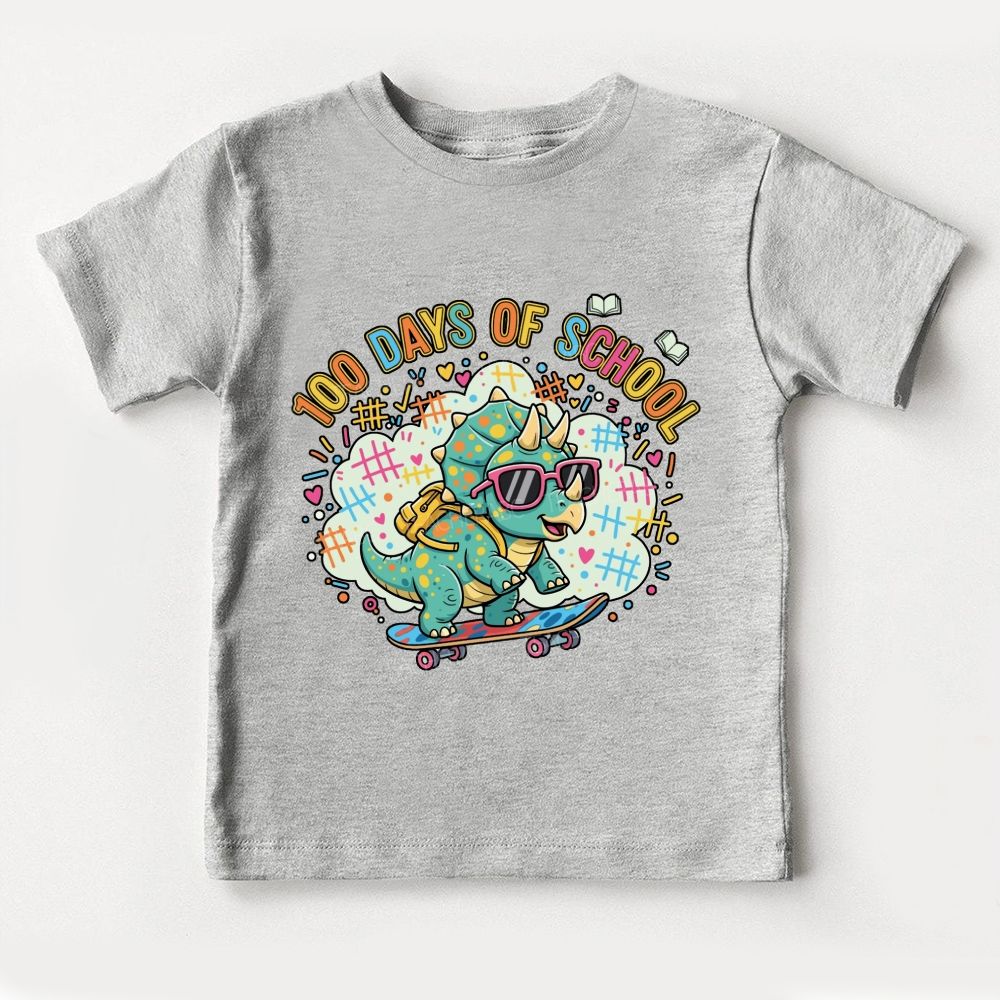 100 Days Of School Dinosaur And Colorful Font Prints Toddler T-shirts