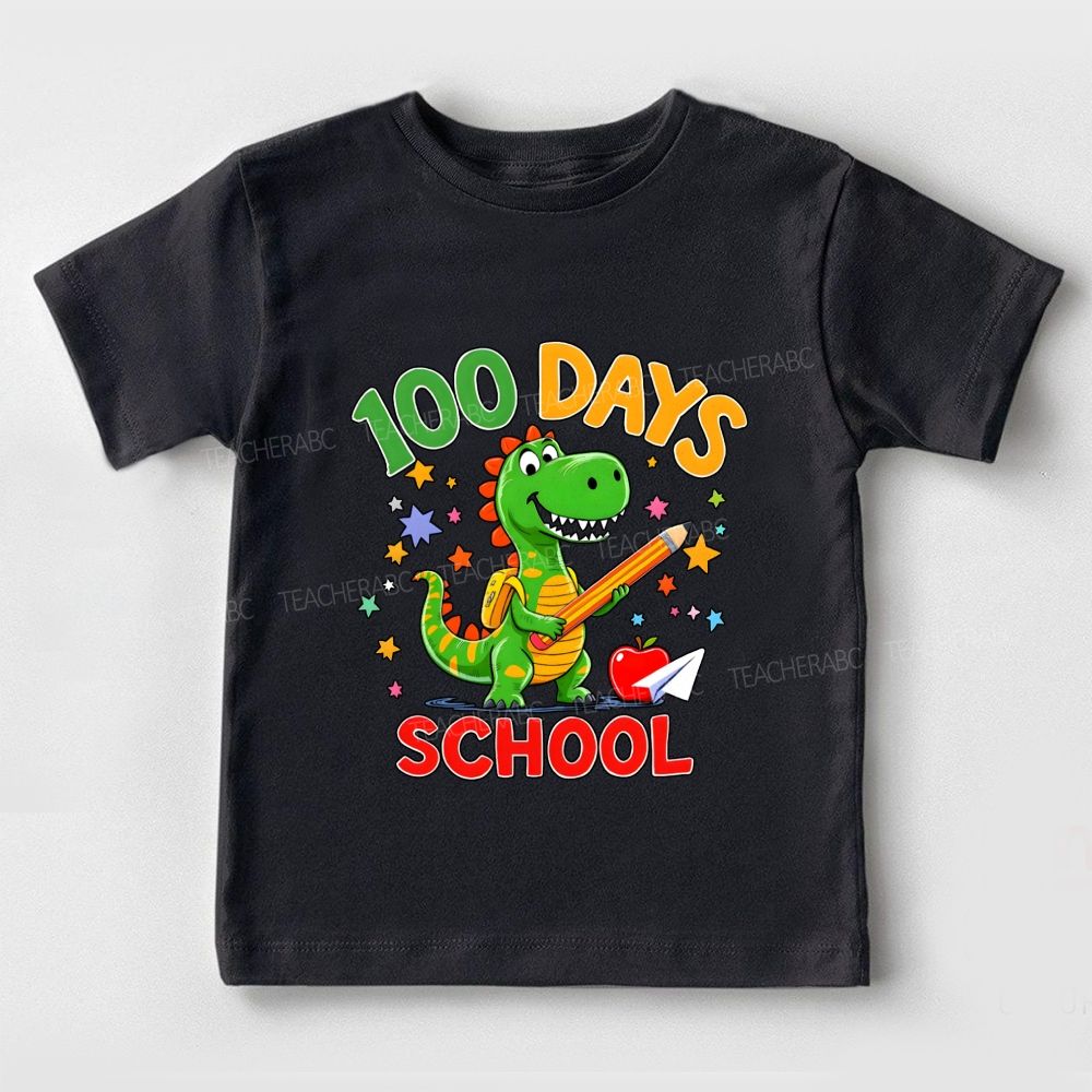 100 Days Of School Dinosaur And Colorful Font Prints Toddler T-shirts