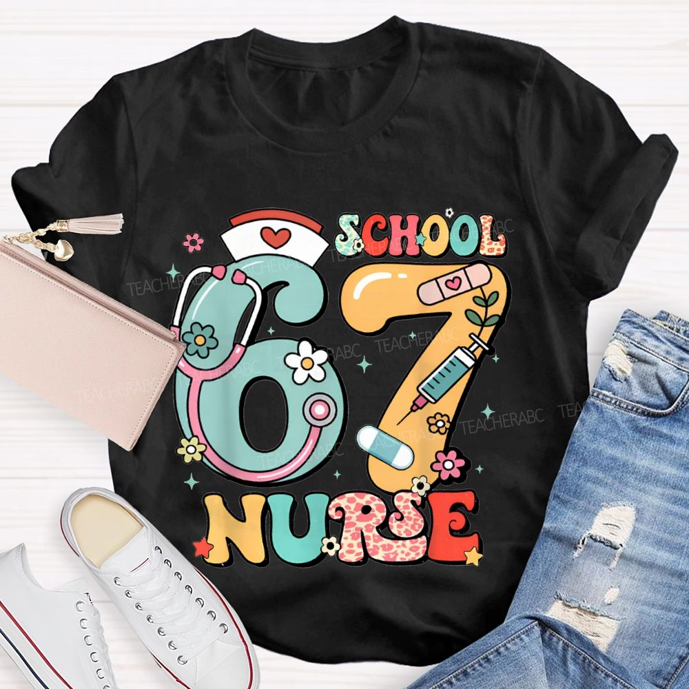 67 School Nurse Stethoscope And Floral Print T-shirt