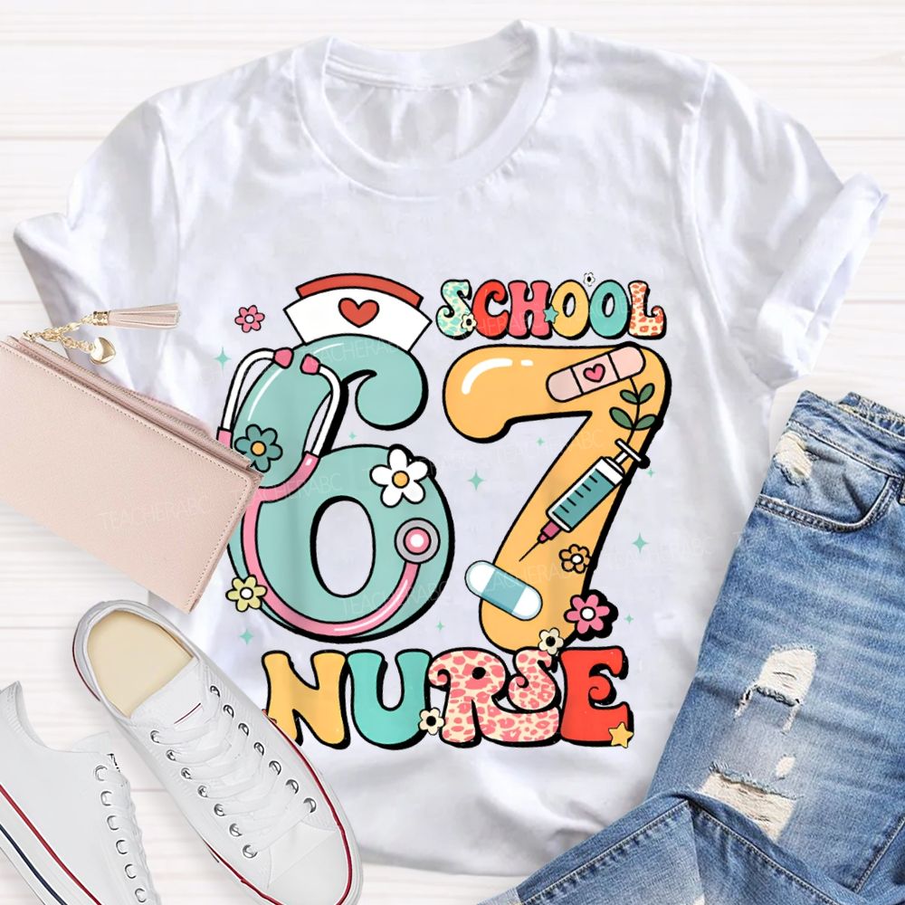 67 School Nurse Stethoscope And Floral Print T-shirt
