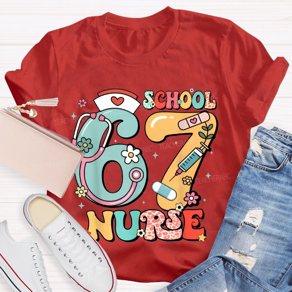 67 School Nurse Stethoscope And Floral Print T-shirt