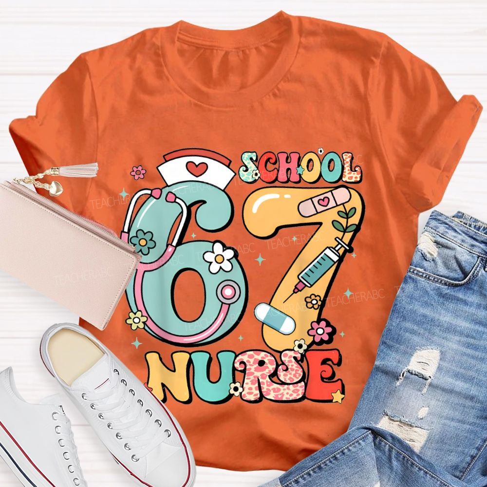 67 School Nurse Stethoscope And Floral Print T-shirt