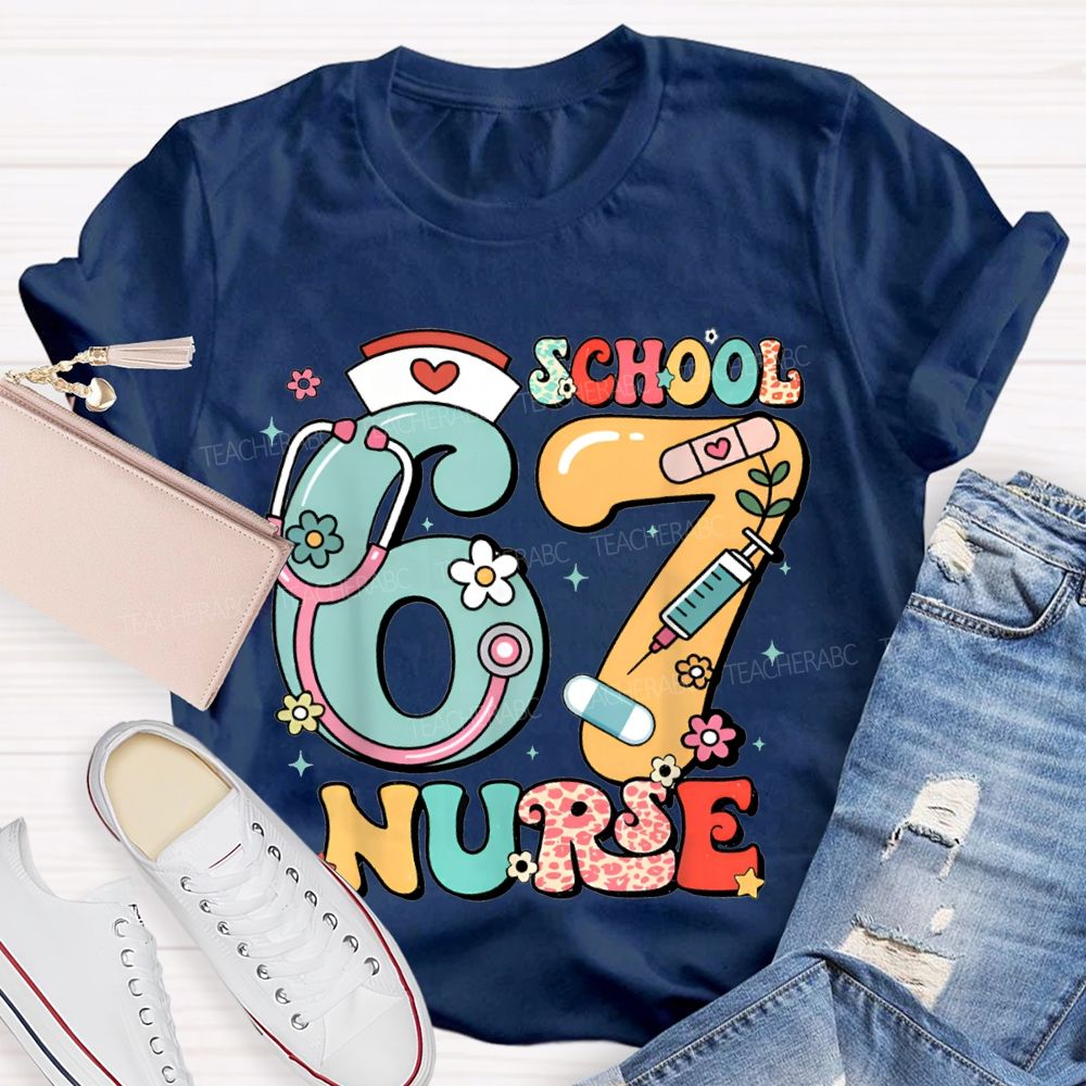 67 School Nurse Stethoscope And Floral Print T-shirt