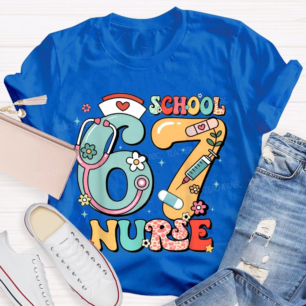 67 School Nurse Stethoscope And Floral Print T-shirt