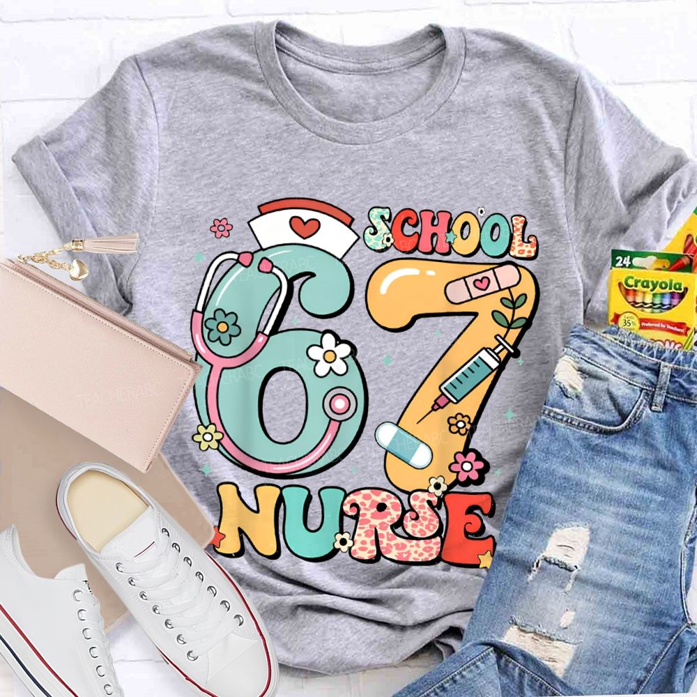 67 School Nurse Stethoscope And Floral Print T-shirt