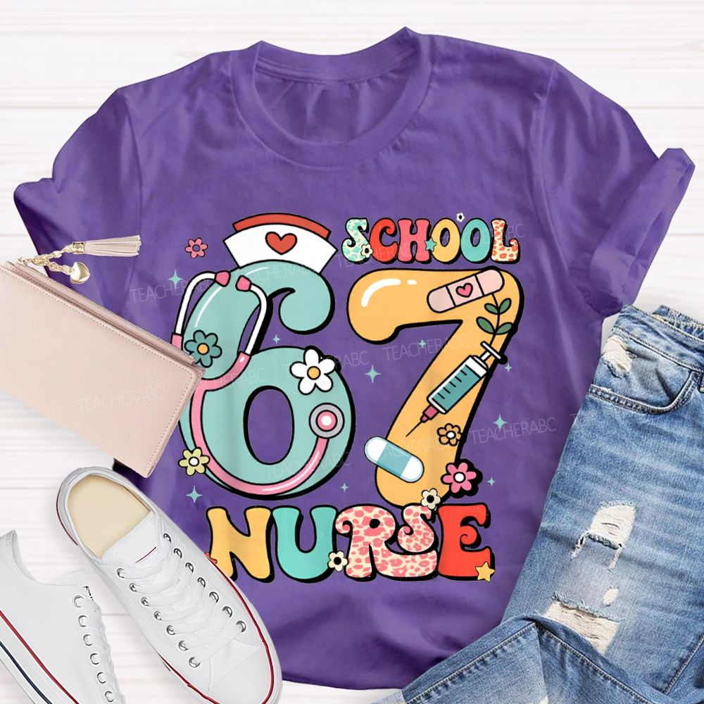 67 School Nurse Stethoscope And Floral Print T-shirt
