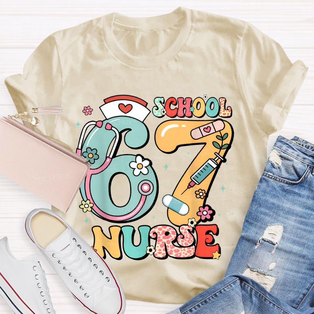 67 School Nurse Stethoscope And Floral Print T-shirt