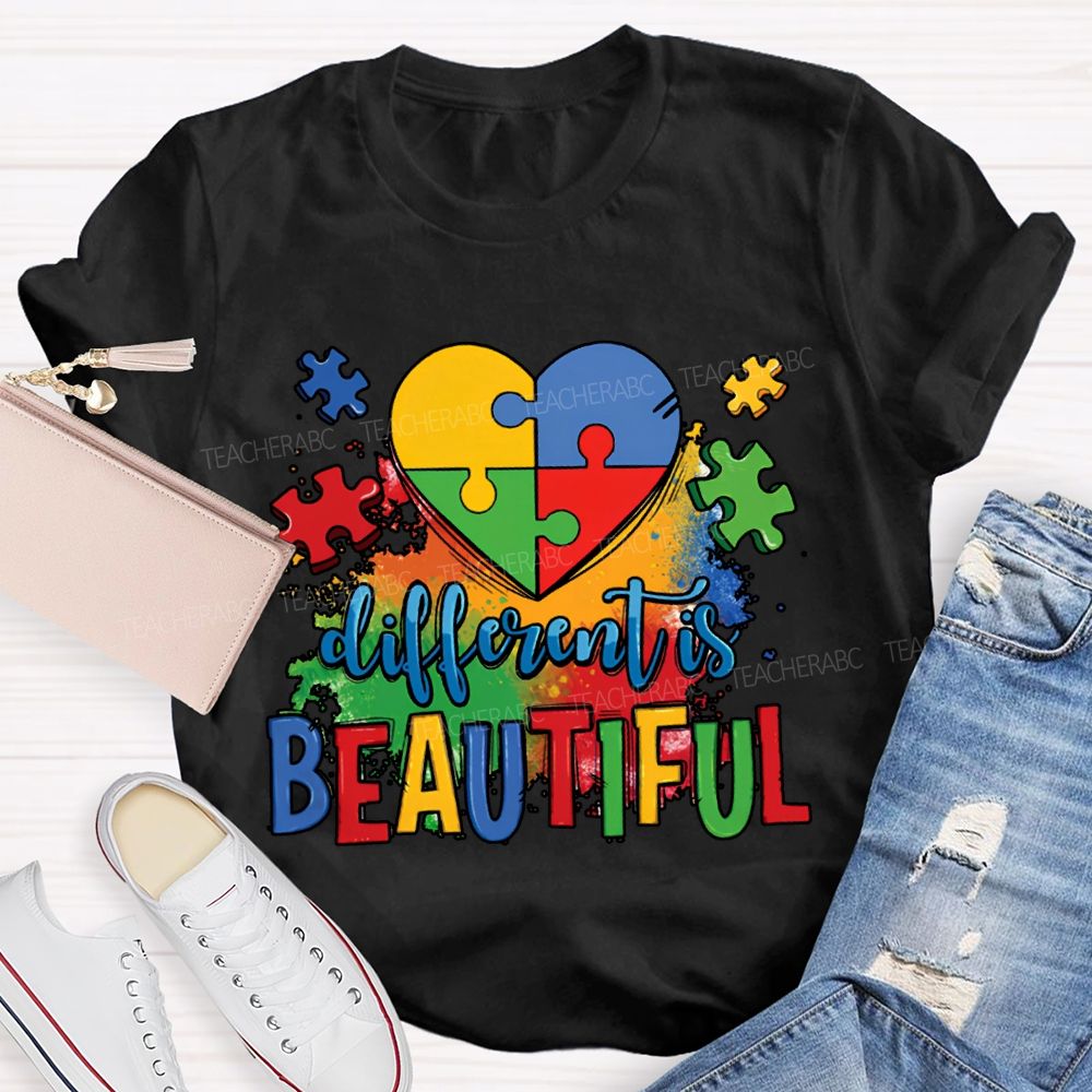 Different Is Beautiful Colorful Lettering Printing T-shirt