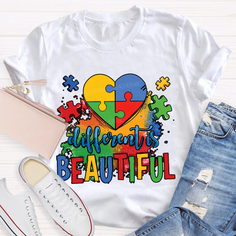 Different Is Beautiful Colorful Lettering Printing T-shirt