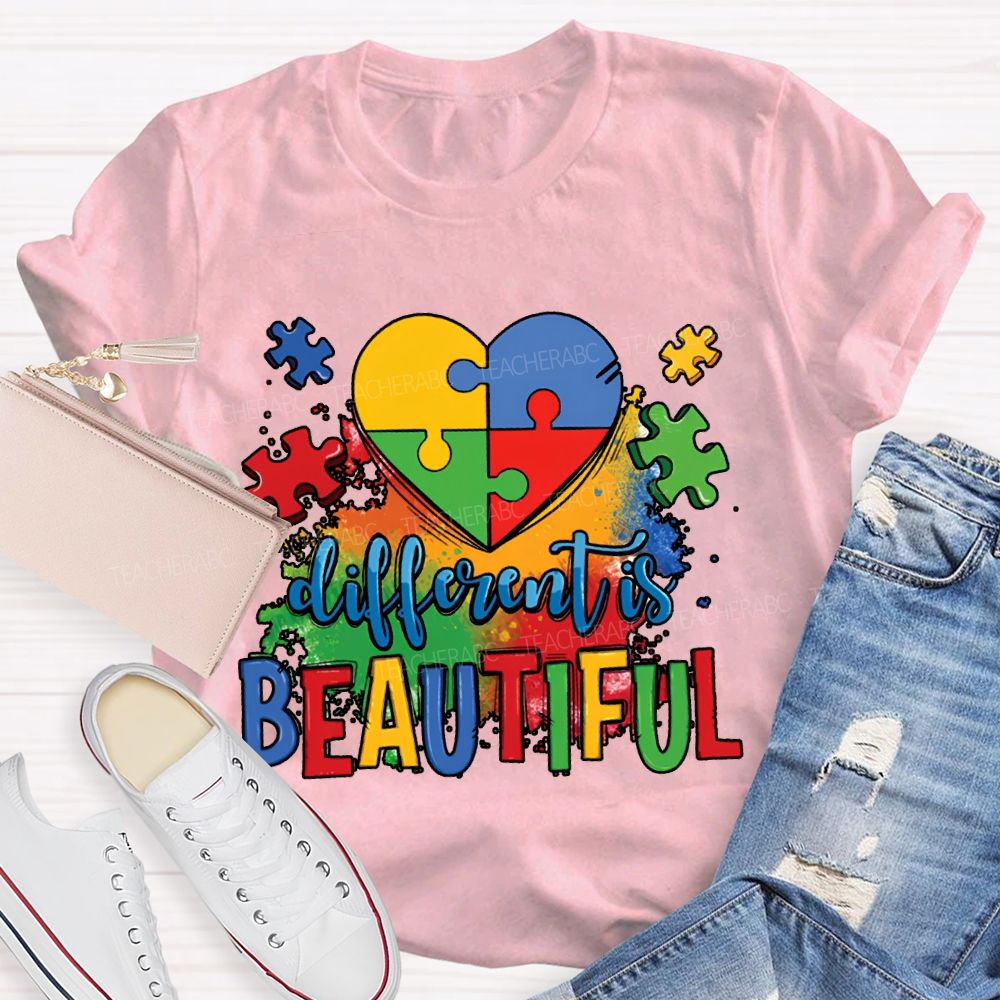 Different Is Beautiful Colorful Lettering Printing T-shirt