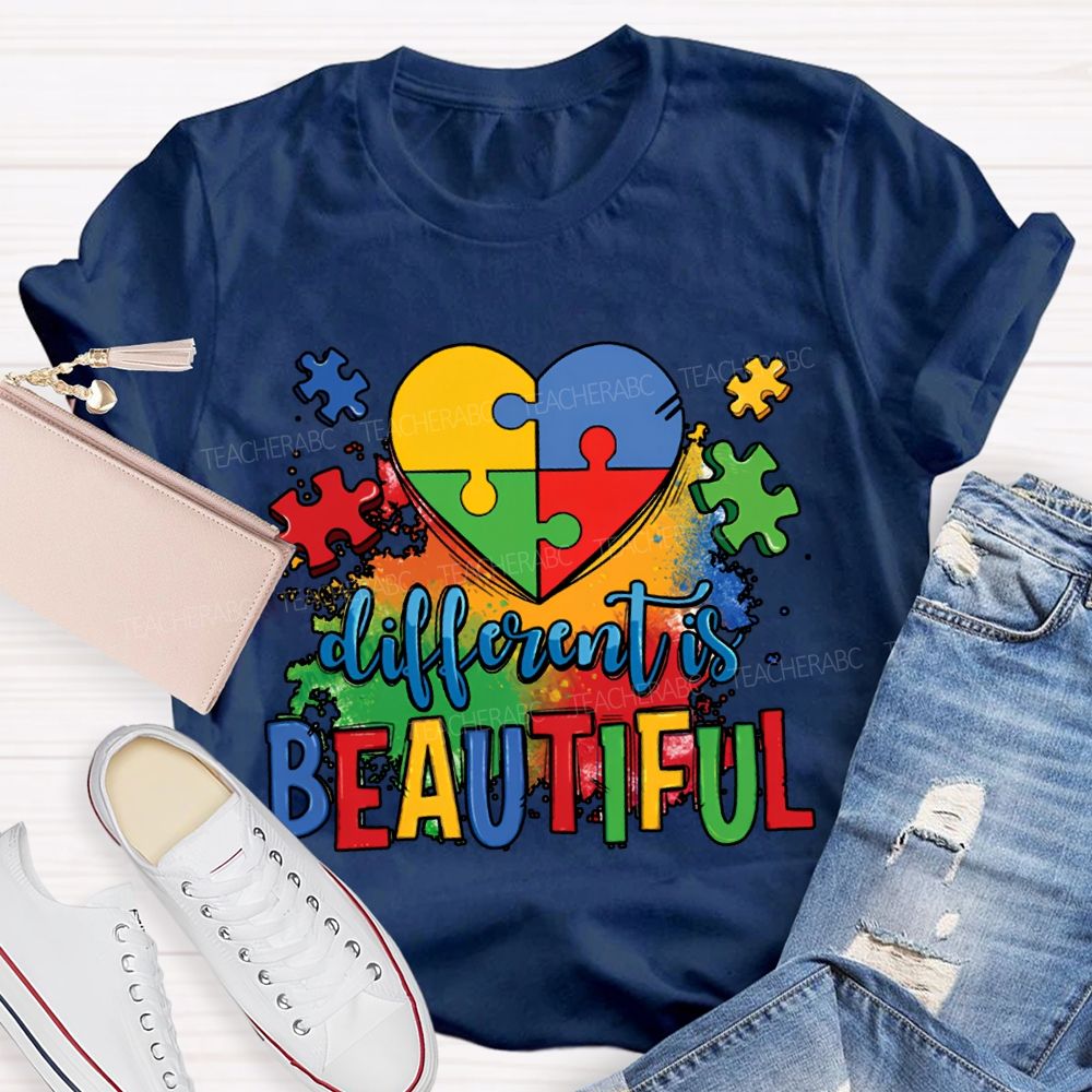 Different Is Beautiful Colorful Lettering Printing T-shirt