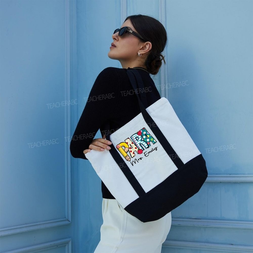 Personalized Para Teacher Name Daily Color-Blocked Canvas Bag