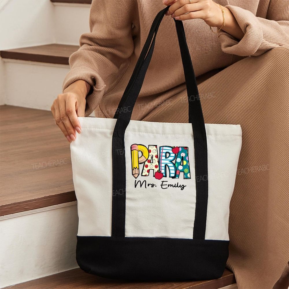 Personalized Para Teacher Name Daily Color-Blocked Canvas Bag