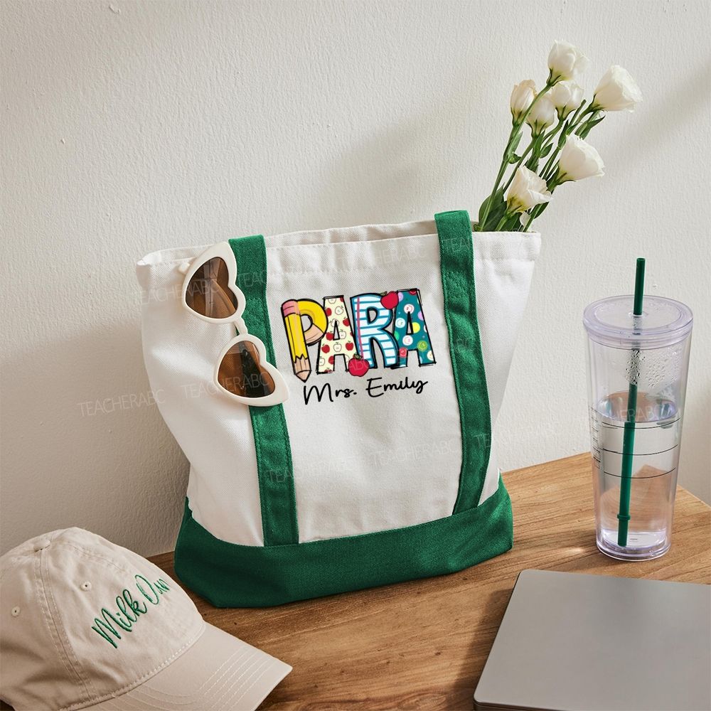 Personalized Para Teacher Name Daily Color-Blocked Canvas Bag
